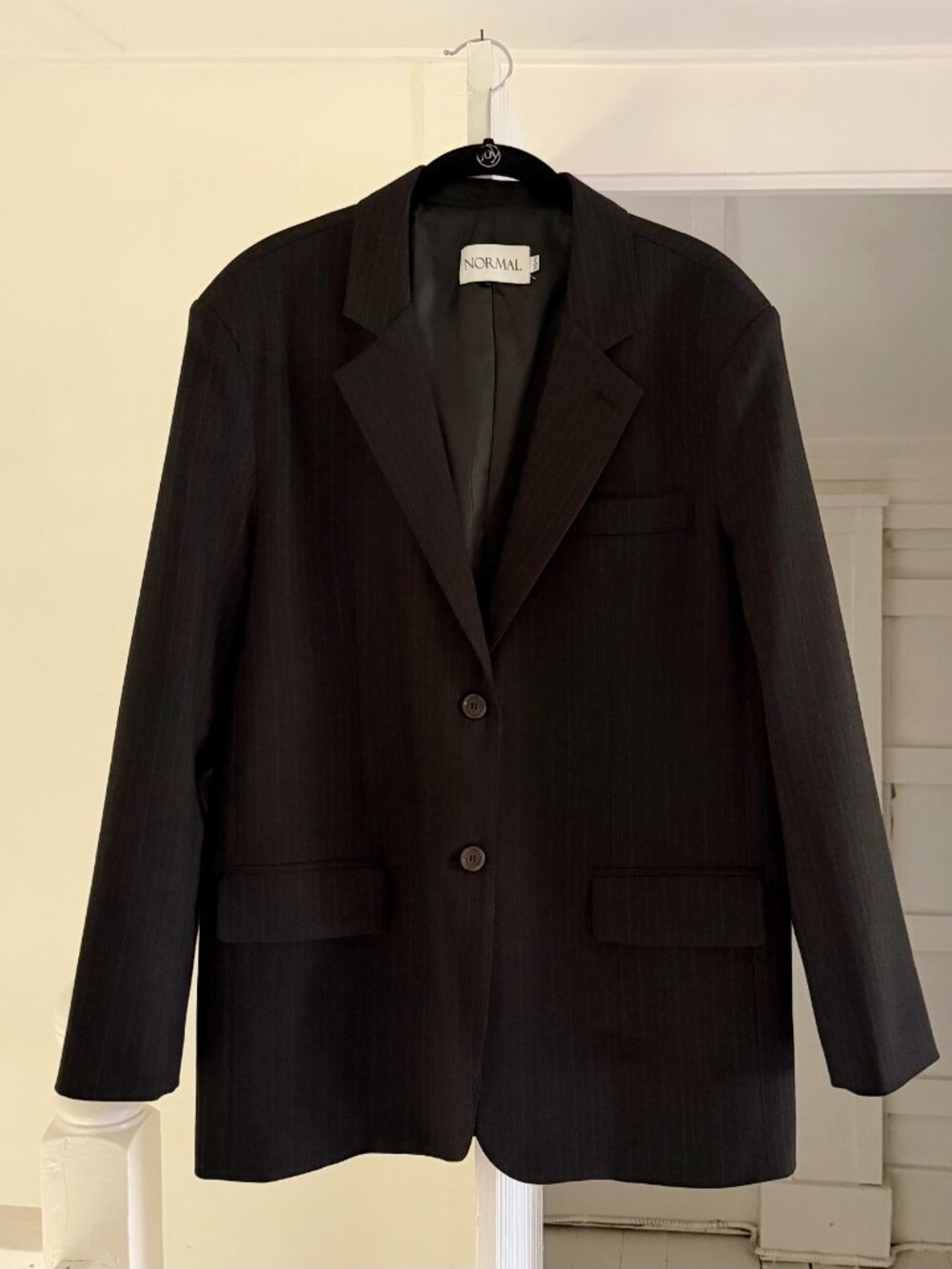 Normal / The Frankie Shop Wool Pinstripe Oversized Blazer Jacket Size XS/S Black - Picture 5 of 10